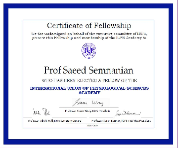 عضویت دکتر سمنانیان در آکادمی اتحادیه بین المللی علوم فیزیولوژی